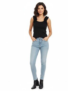 French Connection Rallie Ruffle Strap Top XS Black Feminine Chic NWT